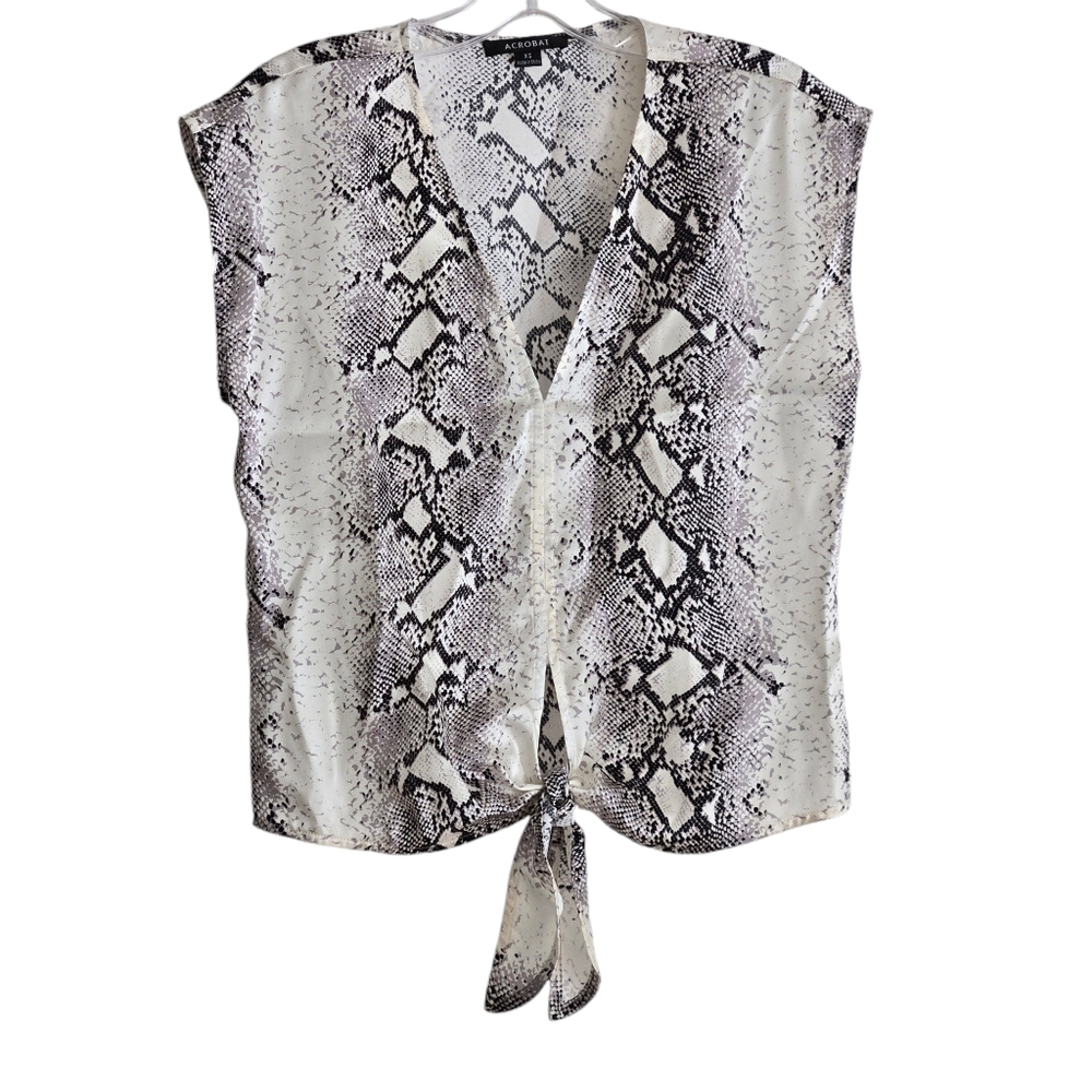 Acrobat 100% Silk Snakeskin Print Tie-Front Blouse Size XS Quiet Luxury